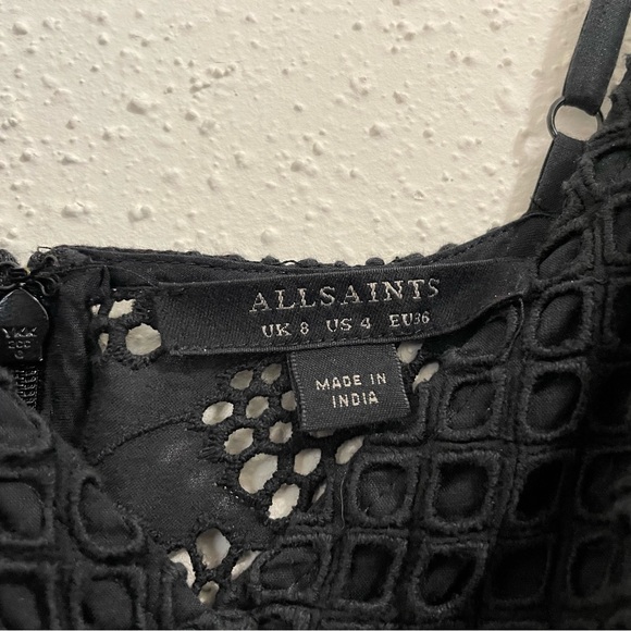 All Saints Janey Eyelet Lace Embroidered Slip Black Midi Dress - size 4 - Picture 9 of 15